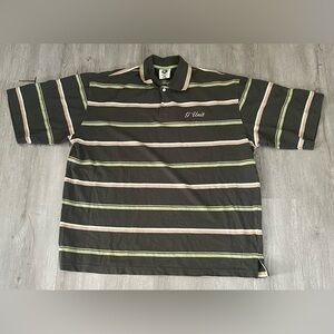 Y2K G-UNIT Polo Shirt - Black, Green, and Tan Stripes